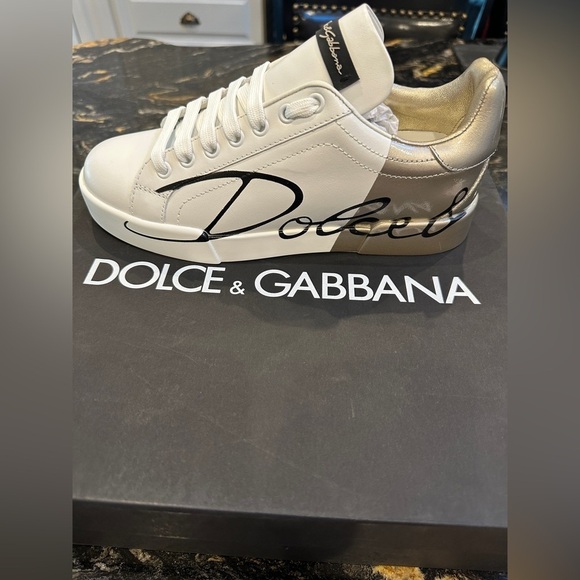 Dolce & Gabbana Portofino sneakers, white and gold